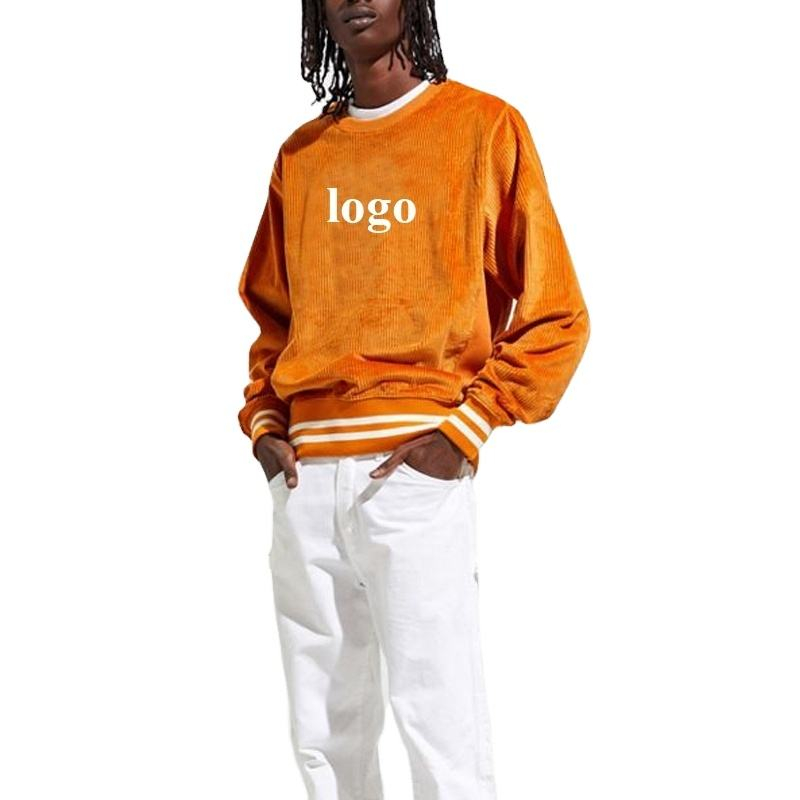 Aangepaste heren corduroy sweatshirt met ronde hals en gestreepte ribbels pullover hoodie