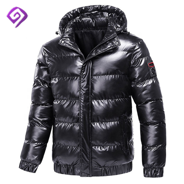 OEM Tillverkare Vinter Utomhus Vadderad Kappa Svart Gl&auml;nsande Custom Men Tjock Quiltad Dun Bubble Puffer Jacka