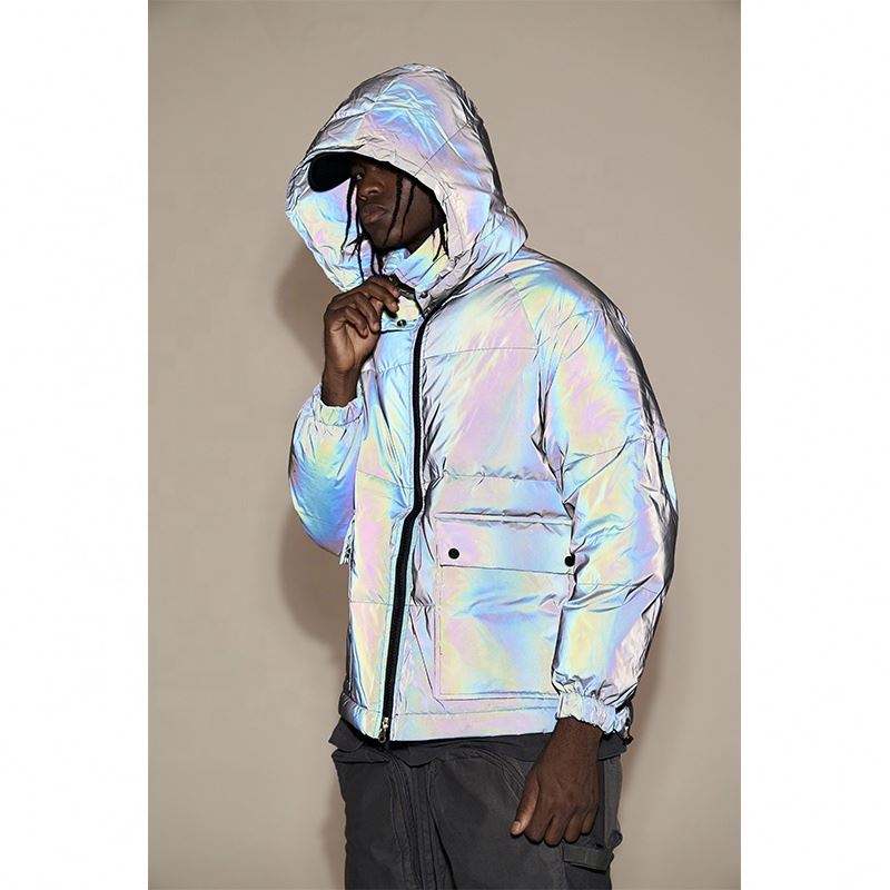 OEM Tillverkare Grossist 3M Reflekterande Tyg Polyester Varm Soft Shell Stickad &auml;rm Quiltad Dragkedja Herr Pufferjacka
