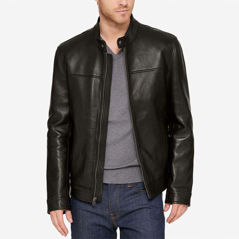 Μαύρο δερμάτινο μπουφάν Oem Manufacturer Custom Μαύρο δερμάτινο μπουφάν με μακρυμάνικο γιακά με φερμουάρ