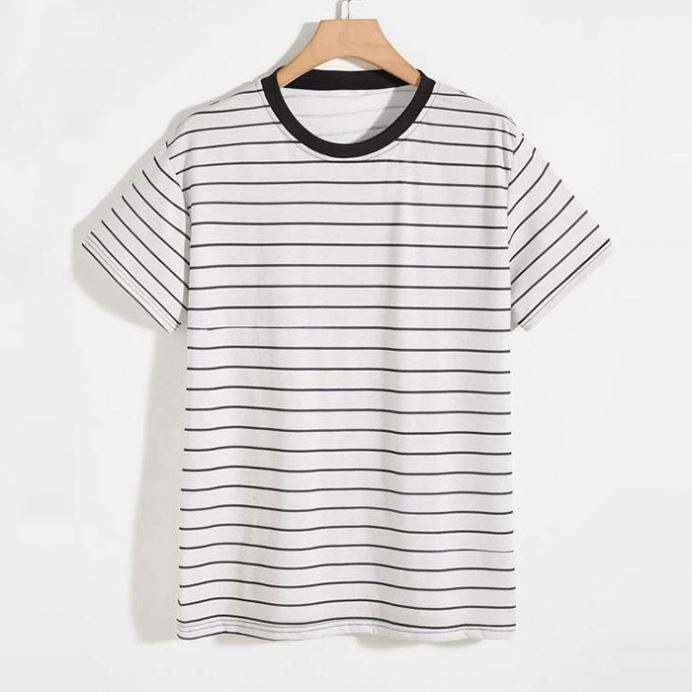 Oem Bulk Engros Brand Tshirts Kontrastbindende M&aelig;nd Sommer Kort&aelig;rmet Stribet Tshirt