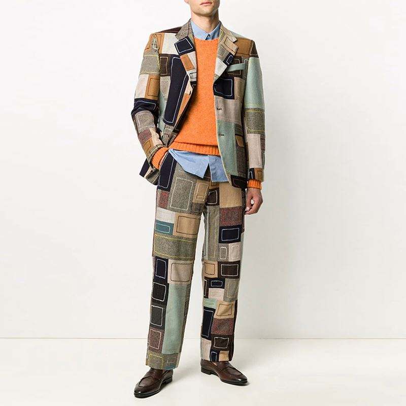 ผู้ผลิต OEM แฟชั่นที่กำหนดเองแขนยาว Single-Breasted Patchwork ออกแบบกราฟิกแพทช์ปักเสื้อแจ็คเก็ต