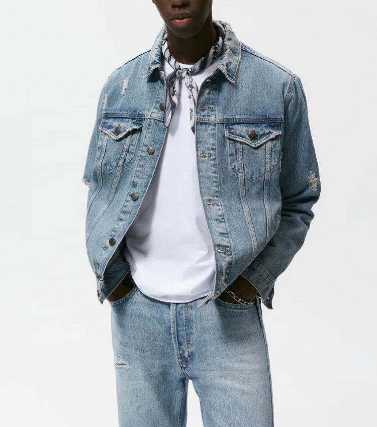 OEM-producent Custom Herre Bomuld Streetwear Button Up Vintage Distressed Jean Denimjakke