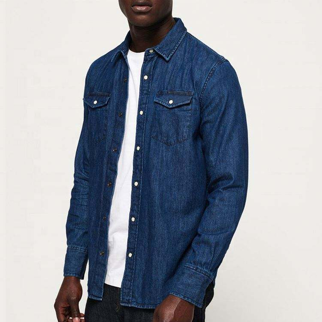 OEM Producent Plus Size Herreskjorter Jeans Seneste design vasket denimskjorte Regular Fit Casual Herreskjorter