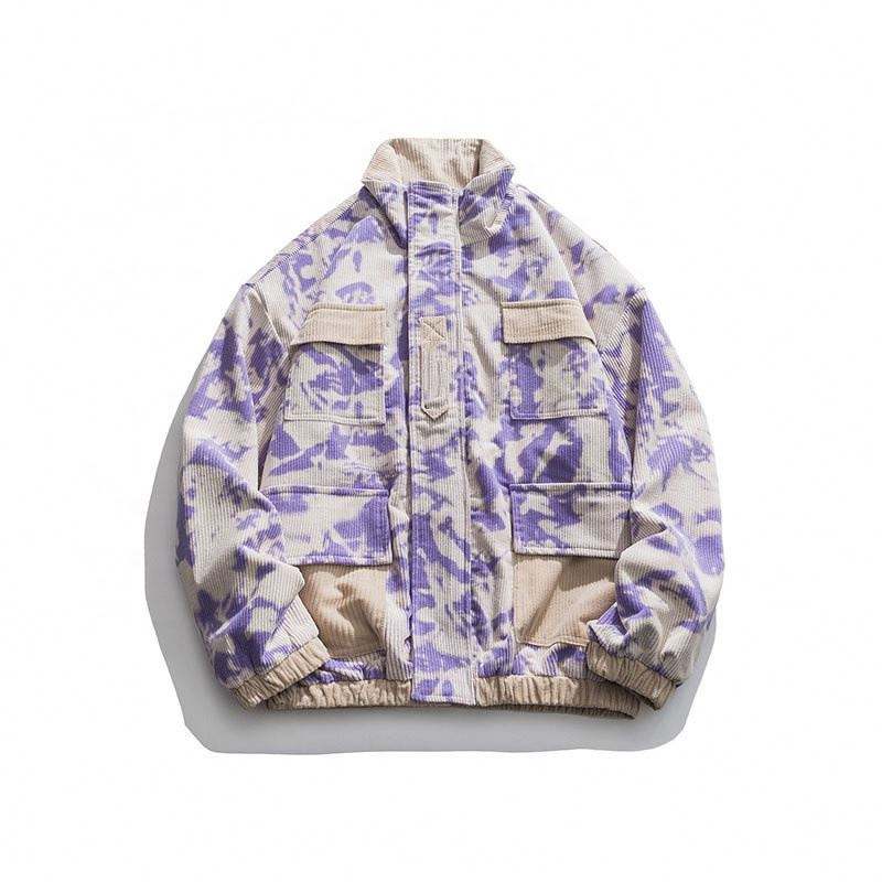 Oem Pengilang Korduroi Tersuai Jahitan Tie-Dye Kolar Pendirian Pakaian Longgar Fesyen Lelaki Untuk Jaket Jualan Panas Berkualiti Tinggi