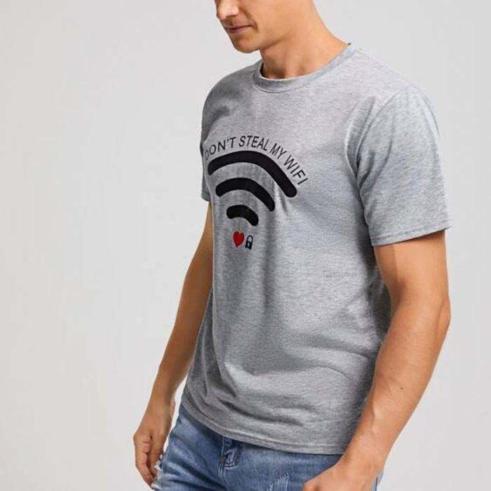 รูปแบบ Wifi แบบกำหนดเองพิมพ์เสื้อยืดกราฟิกบุรุษแขนสั้น O คอน้ำหนักเบาผู้ชายฤดูร้อน 180 Gsm เสื้อยืด