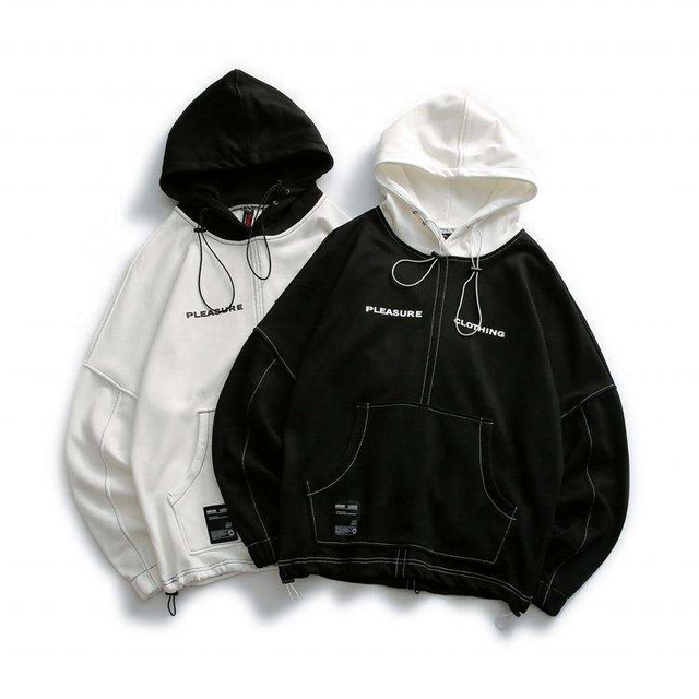 OEM-Hersteller kundenspezifischer Siebdruck schwarz-wei&szlig;er halbfarbiger Kapuzenpullover aus Pima-Baumwolle mit langen &Auml;rmeln f&uuml;r Herren