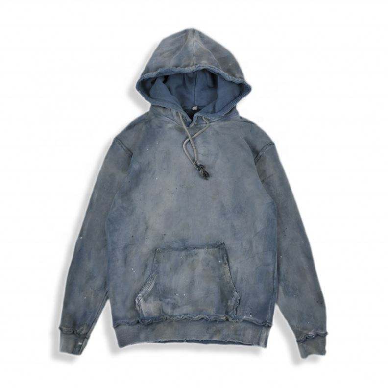 Pengilang OEM Berkualiti Tinggi Custom Street Wear Stock Drop Color Dye Vintage Distressed Washed Hoodie