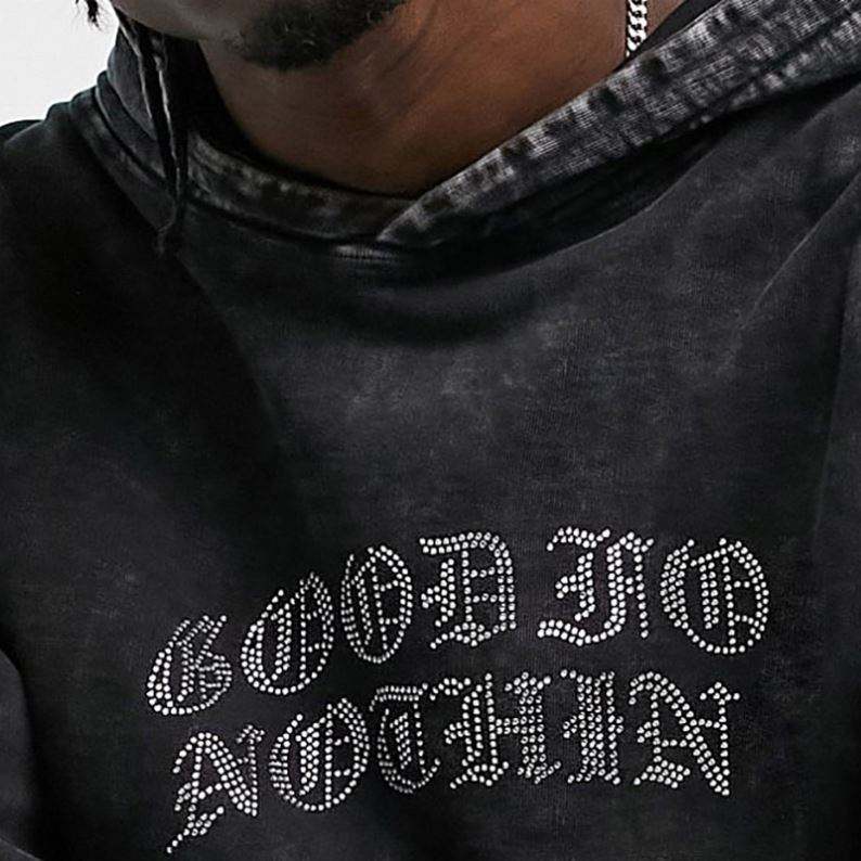 ຜູ້ຜະລິດ OEM ຄົນອັບເດດ: Heavyweight Distressed Faded Pullover Custom Stone Acid Washed Vintage Rhinestone Custom Hoodie