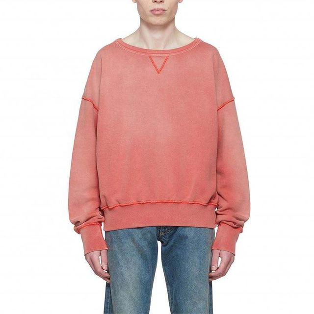 Sweat-shirts &agrave; la mode personnalis&eacute;s en coton pour hommes, fabricant OEM, ras du cou, lavage acide, Vintage, avec coutures contrast&eacute;es