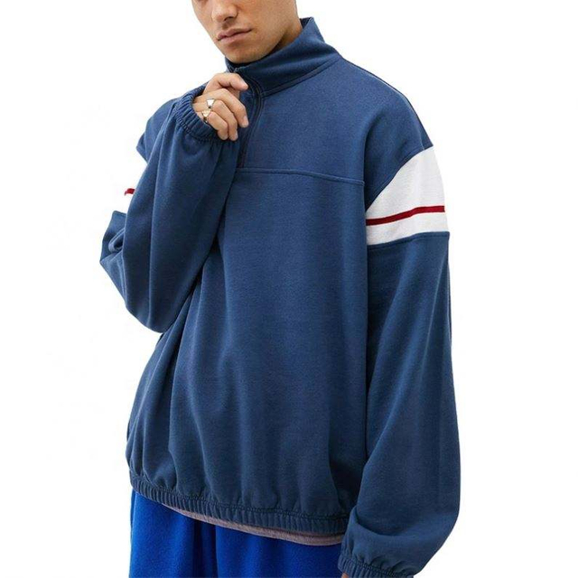 Fabricante OEM personalizado de alta qualidade masculino bloco de cores Mock Neck Hoodies meio z&iacute;per at&eacute; moletom