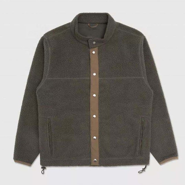 Oem Manufacturer Lelaki Musim Sejuk Sherpa Fleeces Warna Disekat Butang Tersuai Jaket Lelaki Sulaman