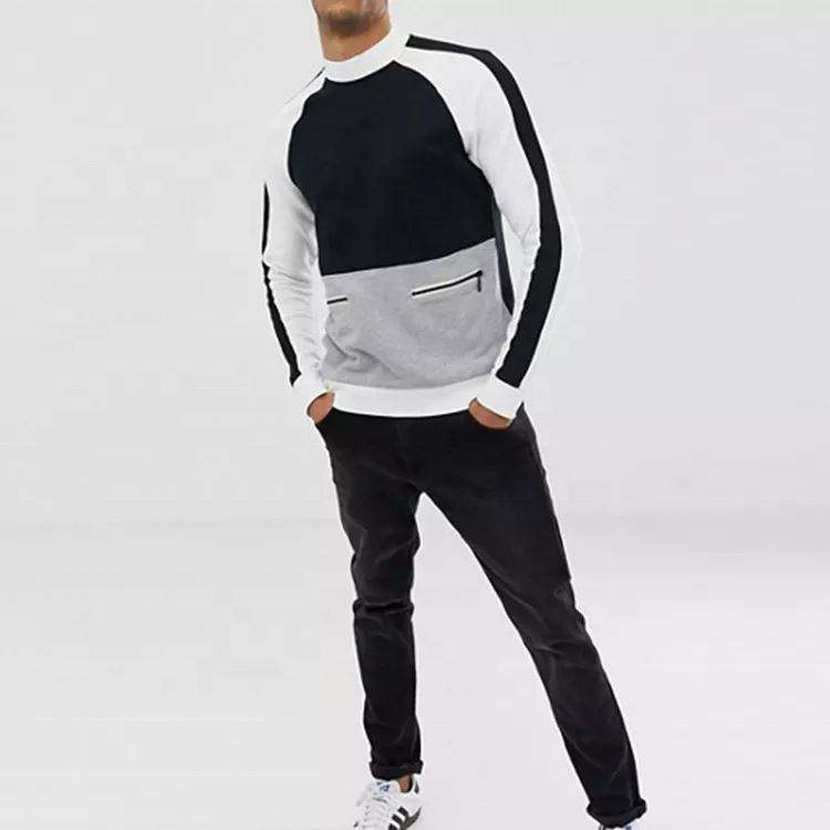 تصنيع المعدات الأصلية الصانع مخصص القطن الرجال معاطف اللون كتلة عالية Crewneck البلوز مع الرمز البريدي الجيب الأمامي