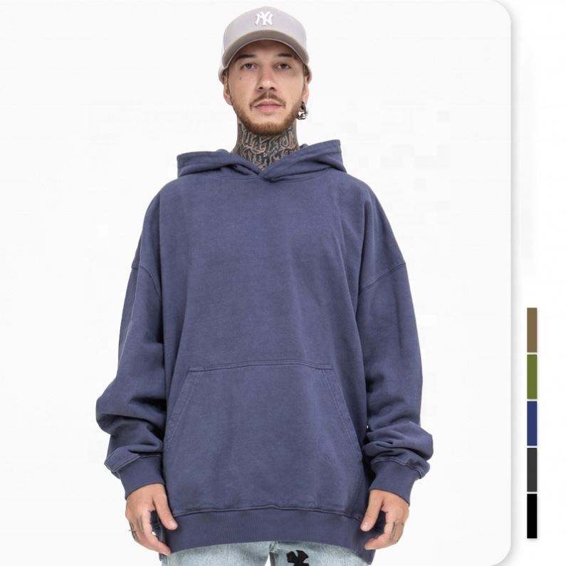 Fabricante OEM personalizado franc&ecirc;s Terry moletom com capuz pul&ocirc;veres pesados ​​sem cord&atilde;o com capuz lavagem com &aacute;gua casacos masculinos vintage pesados
