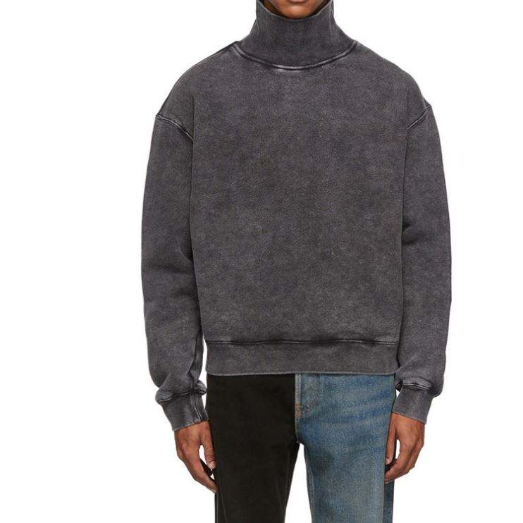 Fabricante OEM Algod&atilde;o Personalizado Vintage Lavado Fade Gola Alta Oversized Snow Washed Moletom Para Homens