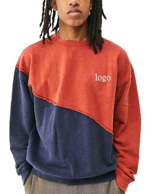 Sweat-shirt surdimensionn&eacute; en coton pour hommes, fabricant OEM, personnalis&eacute;, bloc de couleur, ourlet brut, coutures, col rond