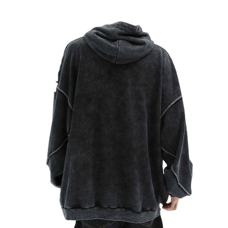 Benutzerdefinierter &uuml;bergro&szlig;er Herren-Kapuzenpullover mit Acid-Waschung und Kontrastn&auml;hten