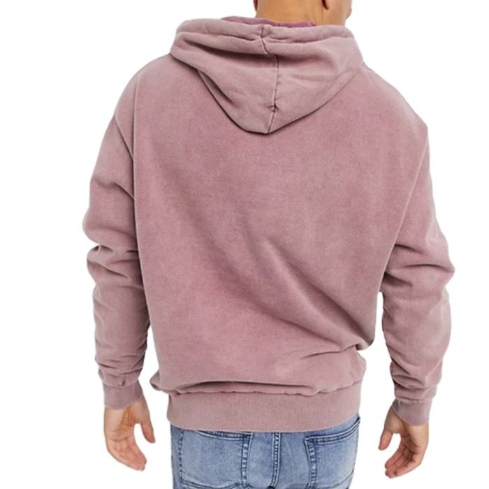 Felpa con cappuccio oversize da uomo stile vintage lavato con acido personalizzata all'ingrosso in cotone 100%.