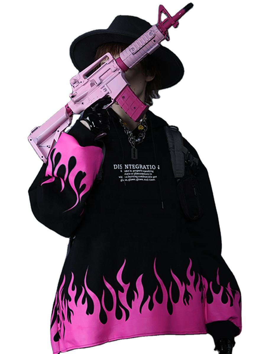 Brugerdefineret bomuld H&oslash;jkvalitets Herre Oversized Flame Printed Pullover H&aelig;ttetr&oslash;jer