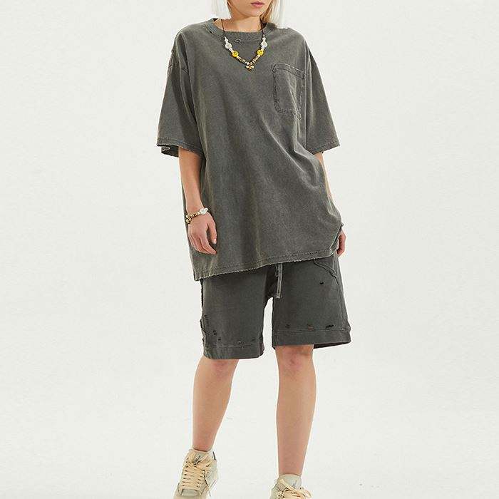 Ražotāju pielāgots treniņtērps 2&nbsp;daļīgs vīriešu šorti treniņtērps Vintage mazgāts kokvilnas unisex divu gabalu komplekts