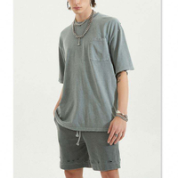 제조 업체 사용자 정의 Tracksuit 2 조각 망 반바지 Tracksuit 빈티지 씻어 면화 남여 두 조각 세트 Tracksuit