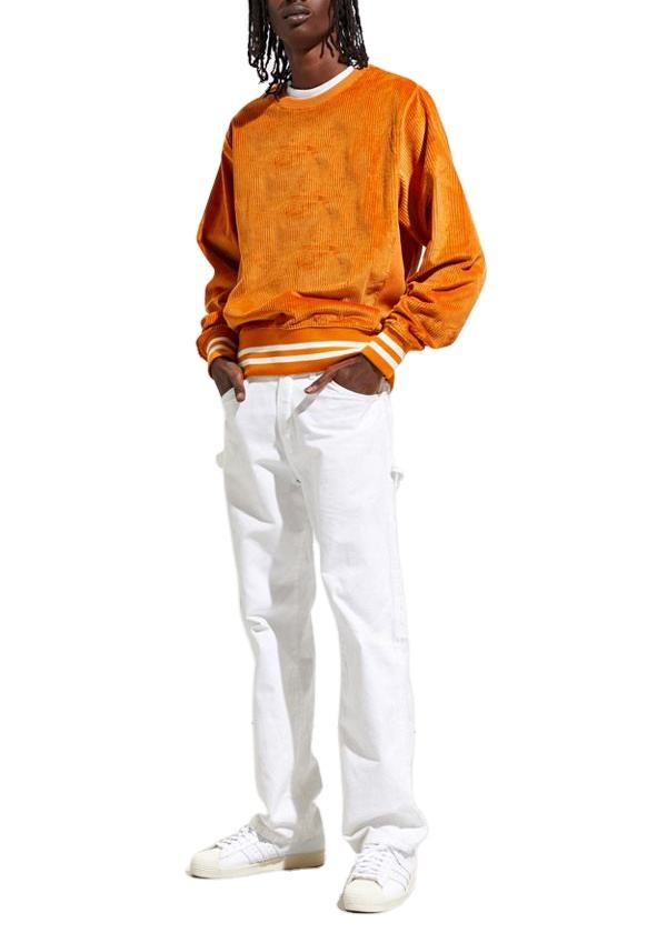 အစင်းကြောင်း Ribbing Pullover Hoodie ပါသော စိတ်ကြိုက်အမျိုးသား Corduroy Crew Neck Sweatshirt
