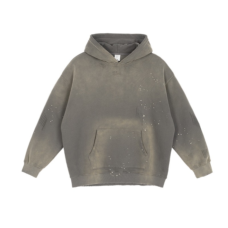 Conjunto de pantalones deportivos y sudadera con capucha con logotipo personalizado rociado con mono pesado desgastado con lavado &aacute;cido vintage de 360 ​​​​gsm