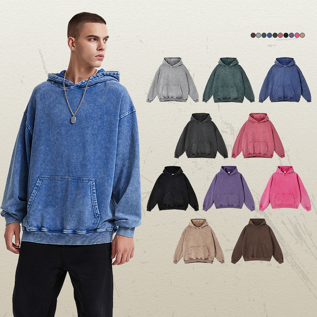 420GSM Korkealaatuinen kadun kuluminen Raskas paino ylisuuri pesty Vintage Streetwear Retro Custom Logo Men's Hoodie
