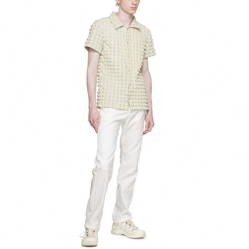 OEM v&yacute;robce Custom Summer Style P&aacute;nsk&yacute; čtvercov&yacute; l&iacute;mec Vysoce kvalitn&iacute; polyesterov&aacute; m&oacute;dn&iacute; košile s kr&aacute;tk&yacute;m ruk&aacute;vem pro muže