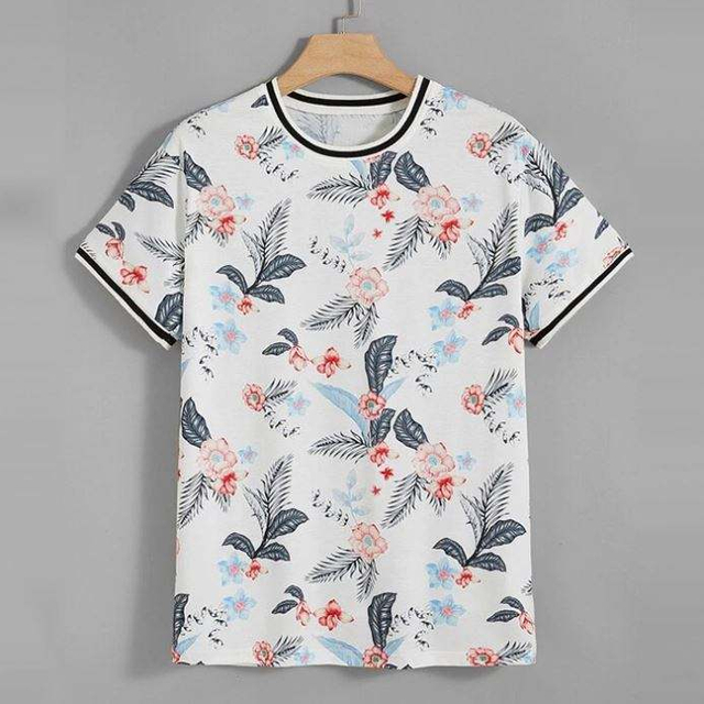 Muške majice kratkih rukava s okruglim izrezom i kratkim rukavima s tropskim printom prilagođenih pruga, muške majice s digitalnim printom