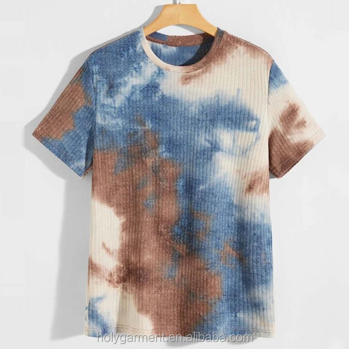 Производител на тениски Персонализирана мъжка тениска Tie Dye Pattern Плетени тениски с къси ръкави в ребра