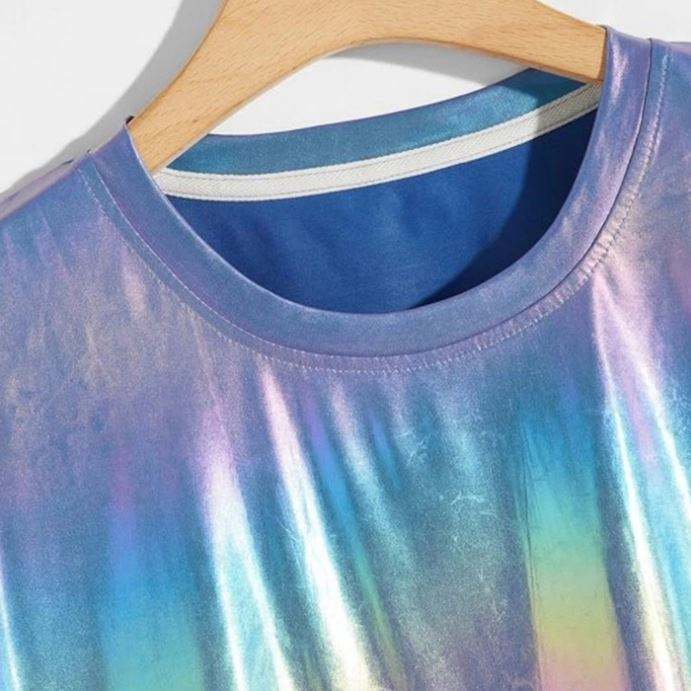 လက်ကား စိတ်ကြိုက် ဒီဇိုင်နာ တီရှပ် Holographic Satincrew Neck Hip Hop တီရှပ် အမျိုးသား