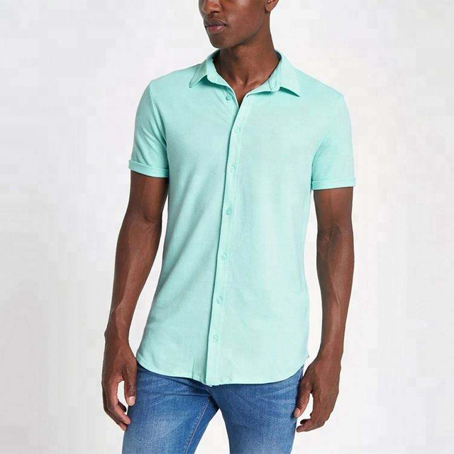 OEM-producent Custom Collar Design Kinesisk stil Herret&oslash;j Button Up Kort&aelig;rmet Casual Silkeskjorte