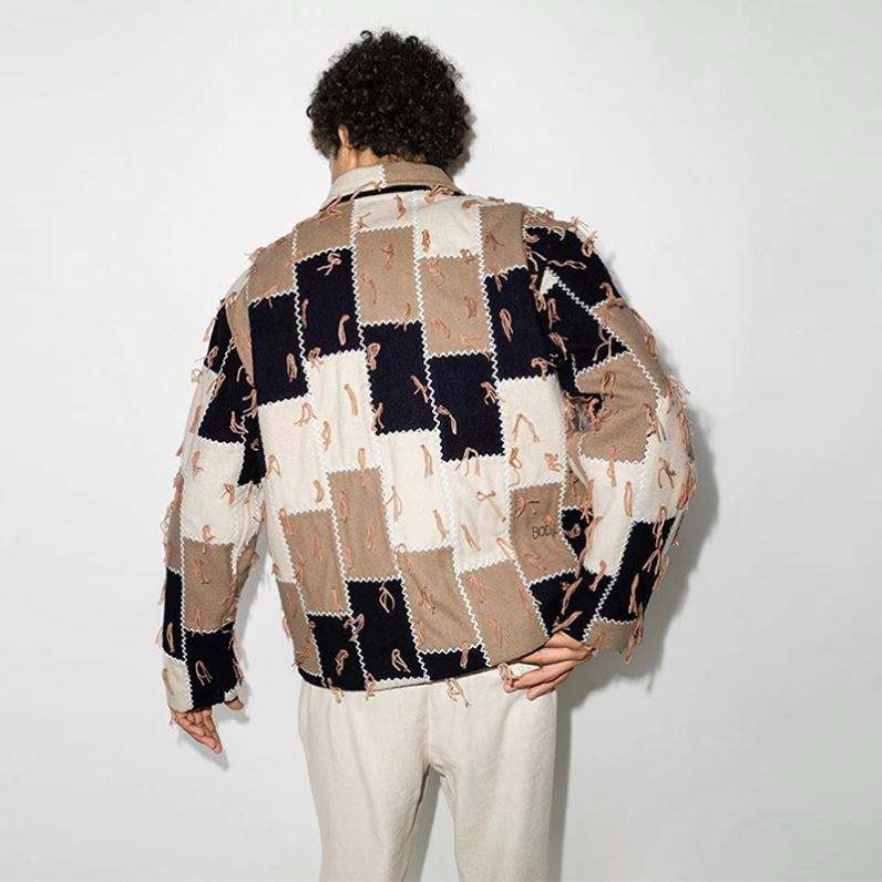 Giacca con frange patchwork monopetto a maniche lunghe di alta qualit&agrave; personalizzata da uomo produttore OEM