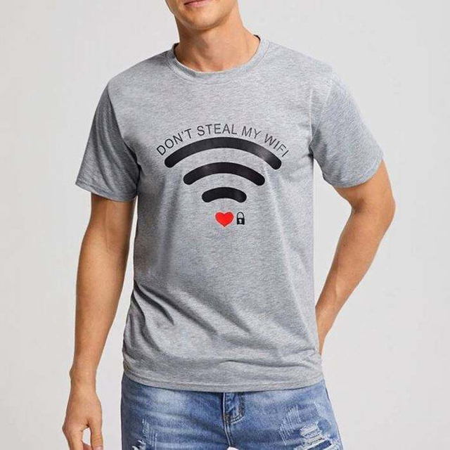 Custom Wifi Pattern Printed Mens Graphic Tshirt Short Sleeve O Neck Lightweight Men Summer 180 Gsm T-shirts