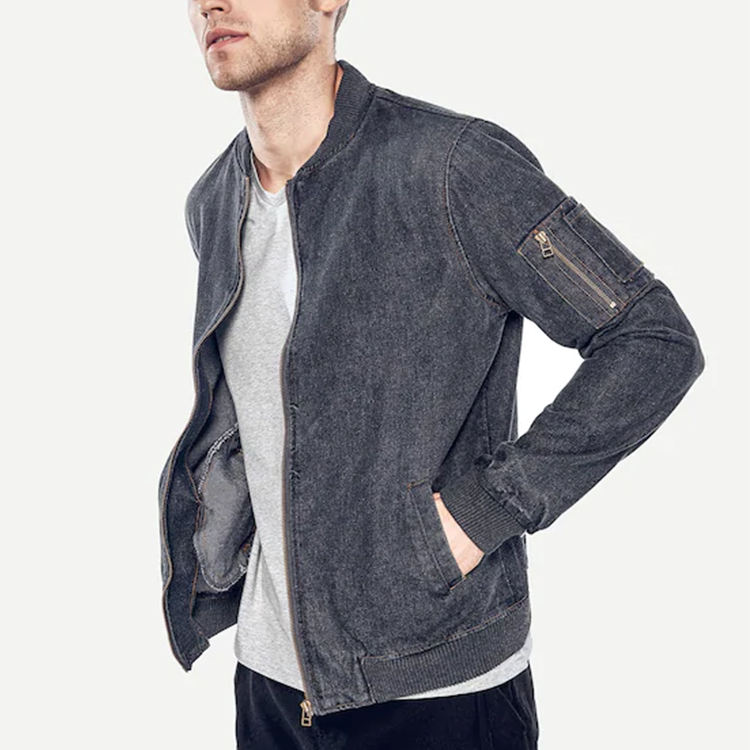 ผู้ชายเสื้อผ้าแฟชั่น Jaket กางเกงยีนส์ Zip Up แจ็คเก็ตยีนส์