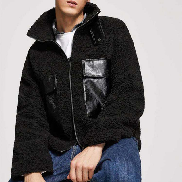 V&ecirc;tements en gros New York Jackette pour hommes PU poche Zipper Teddy vestes Sharpa veste manteau d'hiver