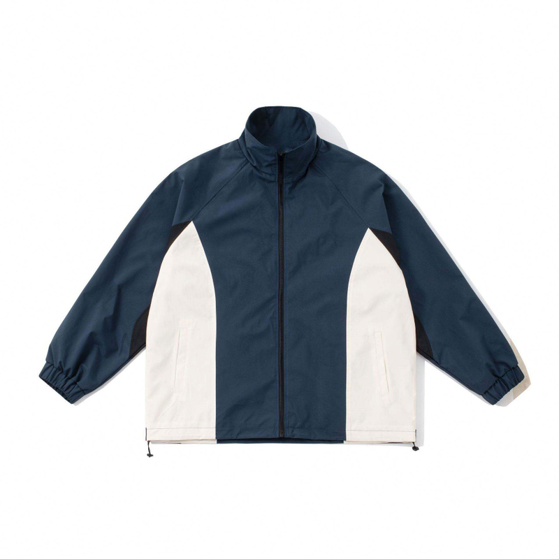 Fabricante OEM, tallas grandes personalizadas, costuras en contraste, cuello levantado popular, chaqueta informal con cremallera