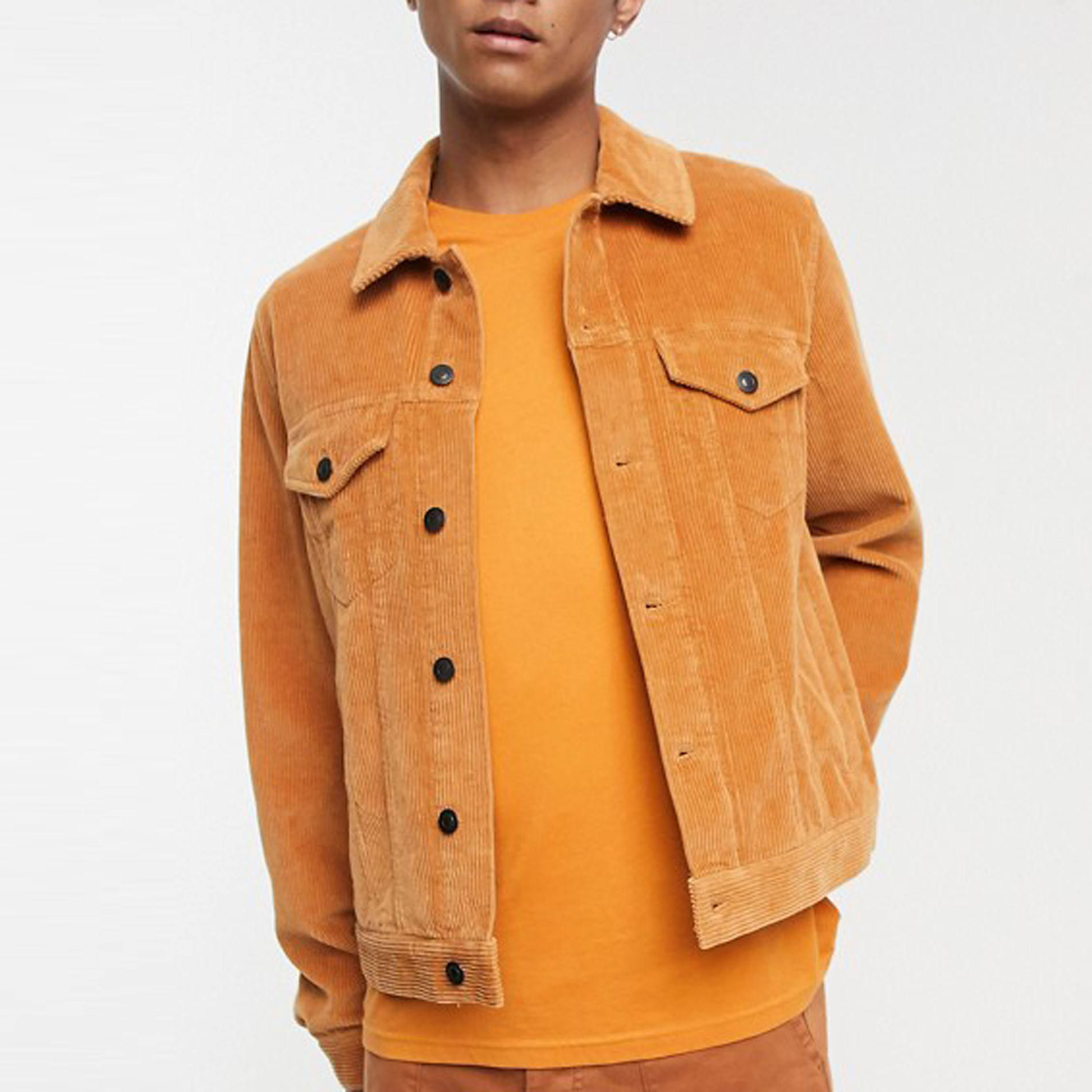 Herre Casual Fashion Cord Western jakke Regular Fit Plain Corduroy-jakke i sennep