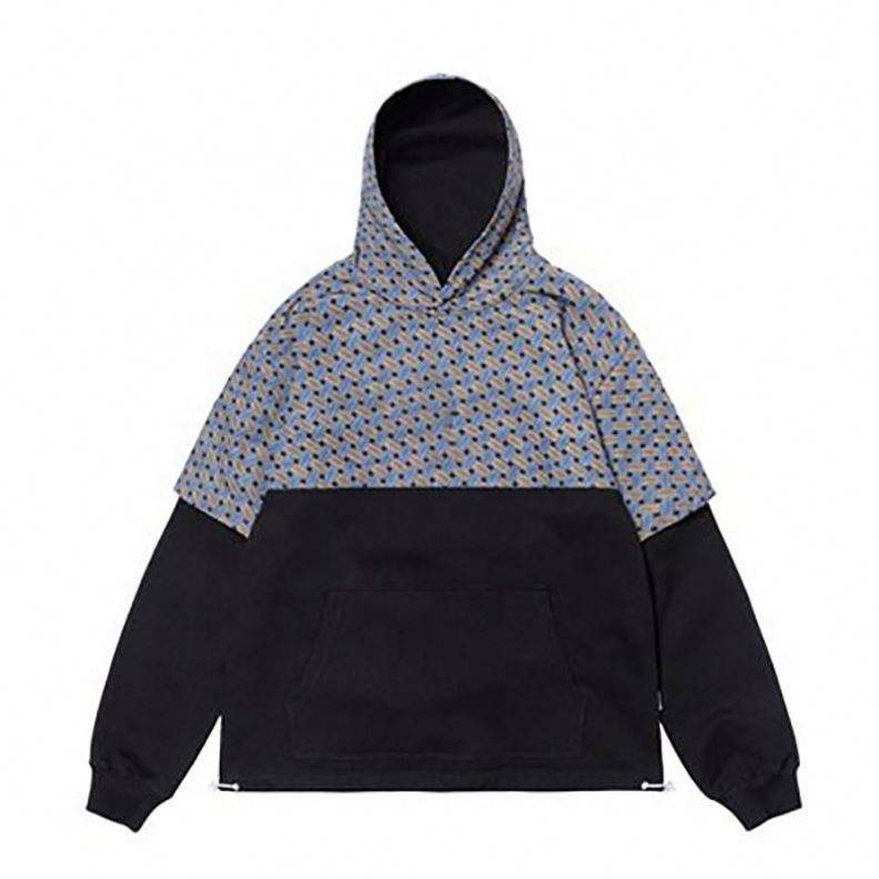 ຜູ້ຜະລິດ OEM Customized Plaid Patchwork Casual Custom Sweatshirt Plus Size Hoodies Men Hoodies