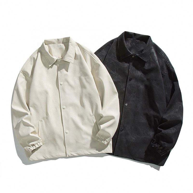 Pengilang OEM Custom Berkualiti Tinggi Fesyen Kulit Pu Lelaki Plus Saiz Jaket Lapel Mudah