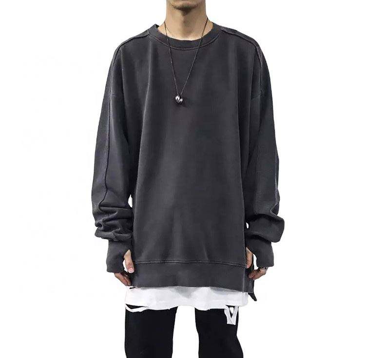 Fabricante oem logotipo personalizado de boa qualidade simples manga longa jumper liso cor s&oacute;lida algod&atilde;o oversize pul&ocirc;ver para homem 2022 novo