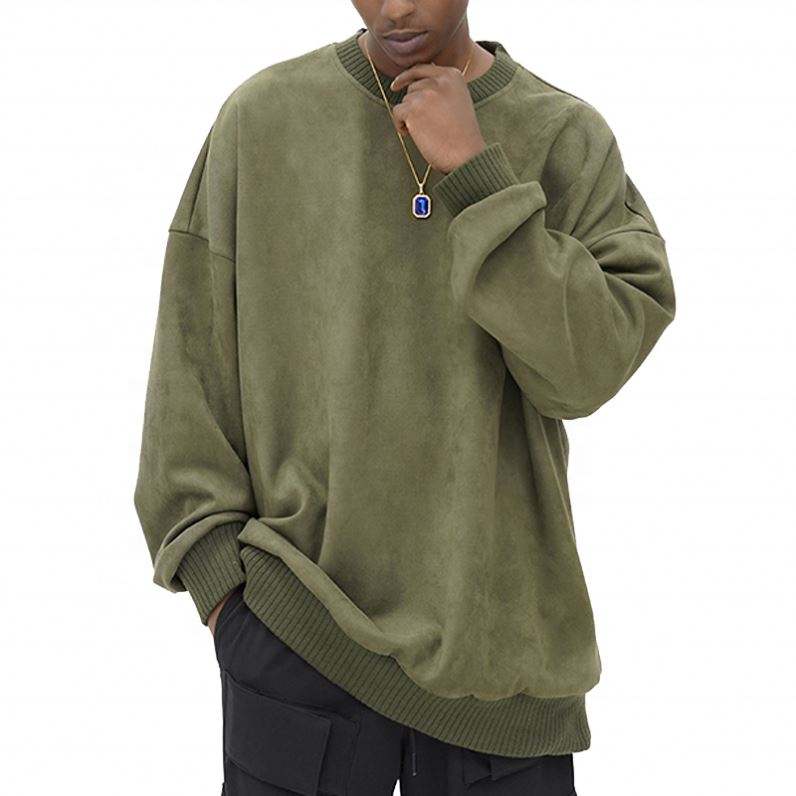 Sweat-shirt surdimensionn&eacute; avec Logo 3D, fabricant OEM, haute qualit&eacute;, pull Vintage en daim &agrave; col rond en relief, personnalis&eacute;