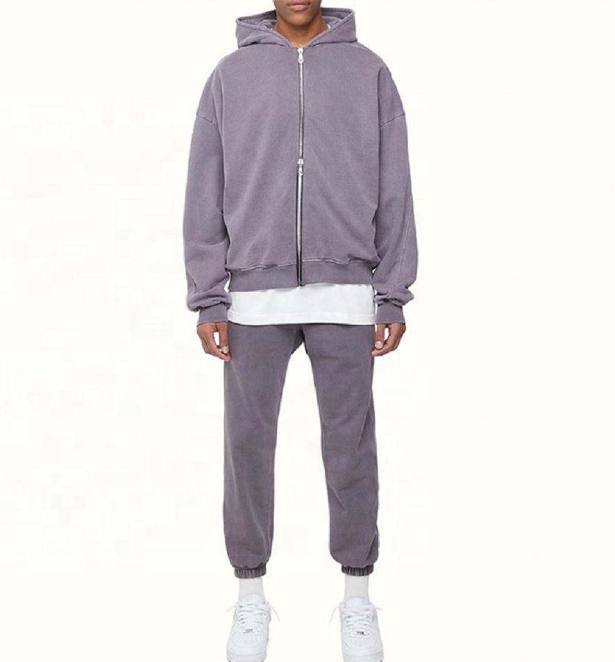 OEM v&yacute;robce Custom Men Oversized Vintage Wash Bavlněn&eacute; mikiny s kapuc&iacute; na zip s dvojit&yacute;mi zipy