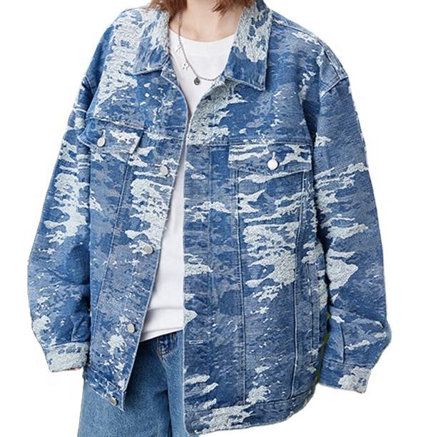OEM-produsent Engros Denim Tie Dye Personlighet Plussst&oslash;rrelser Mote tredimensjonal lommejakke