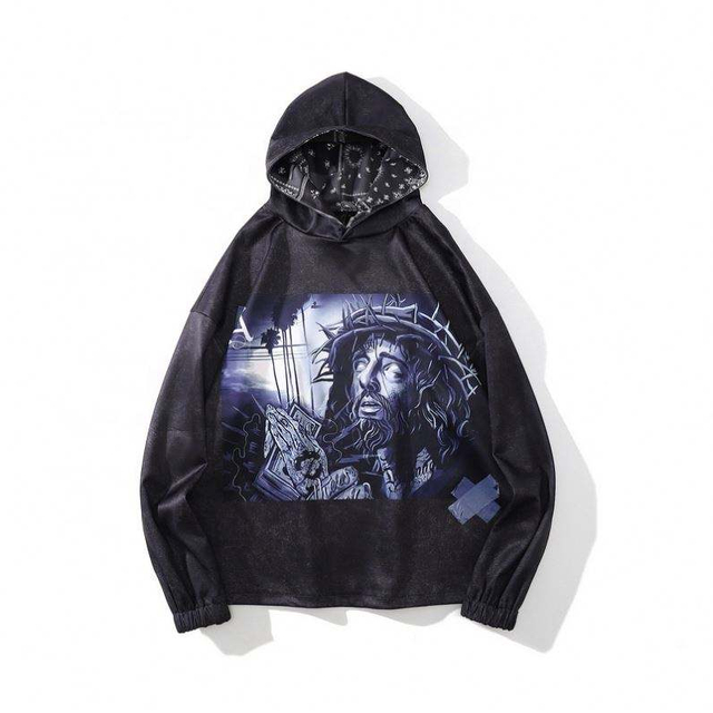 Fabricante OEM, gran oferta, logotipo de personalizaci&oacute;n y tama&ntilde;o, sudadera con capucha negra con impresi&oacute;n frontal de rizo franc&eacute;s 100% algod&oacute;n para unisex