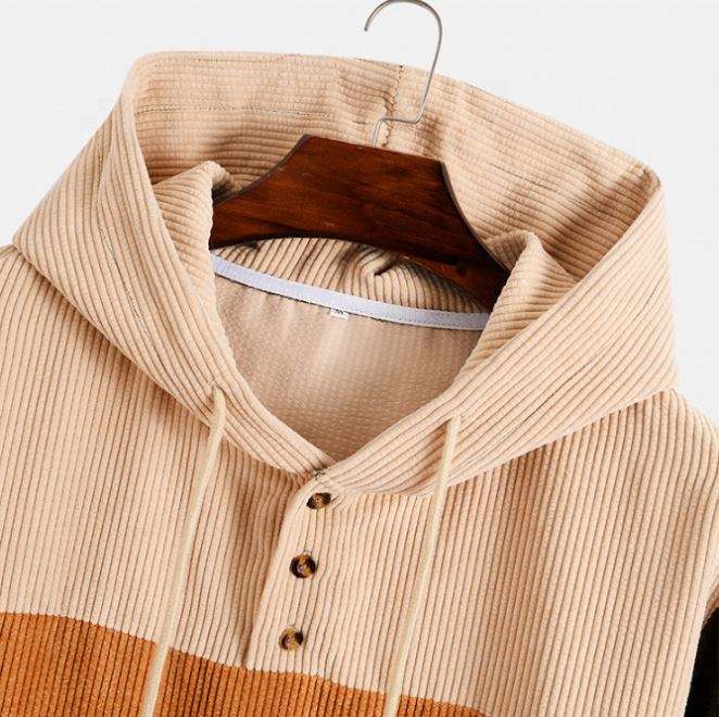 OEM-Hersteller ma&szlig;geschneiderte Color Block Corduroy Casual Custom Sweatshirt Plus Size Hoodies Herren Hoodies