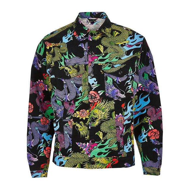 Hot Sale Custom Jacket P&aacute;nsk&aacute; bunda Dragon Vzor Potisk N&aacute;šivka Kapsy Knofl&iacute;ky Předn&iacute; Vysoce kvalitn&iacute; P&aacute;nsk&aacute; bunda Bomber