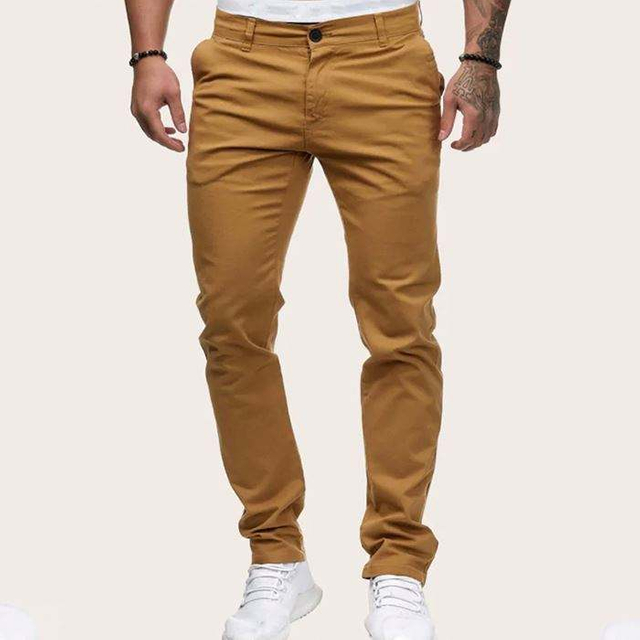 Fashion Pants Men Solid Colour Button Mid Waist Casual Pants