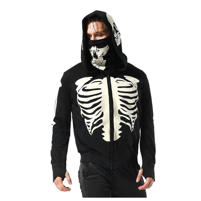 Anpassad logotyp utskrift Svart Zip Up Face Maskerad Luvtr&ouml;ja F&ouml;r Herr Luvtr&ouml;ja Med Maskerad Cosplay Hoodie
